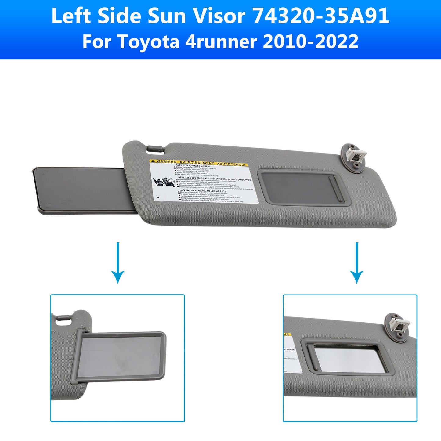 Right Sun Visor Passenger 74310-35B01 Gray For Toyota 4runner 2010-2021 2022