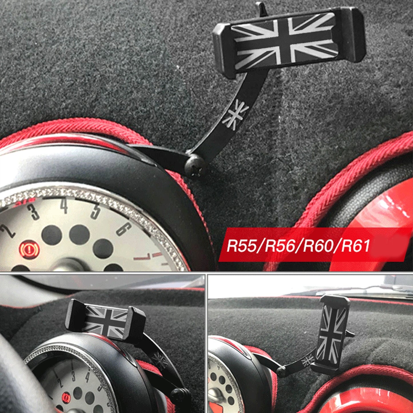 Union Jack Car Phone Mount Folding Holder For Mini Cooper R55 R56 Black&Gray US