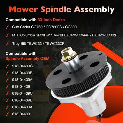 918-04439 Mower Deck Spindle For Cub Cadet CC760 Troy Bilt TBWC33 TBWC33XP 33 In
