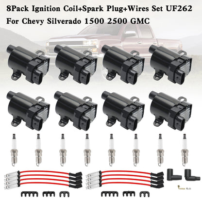 8Pack Ignition Coil+Spark Plug+Wires Set UF262 For Chevy Silverado 1500 2500 GMC