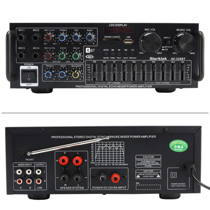 2500W Peak Stereo HiFi Power Amplifier Bluetooth5.4 Karaoke FM USB EQ Mixer 110V