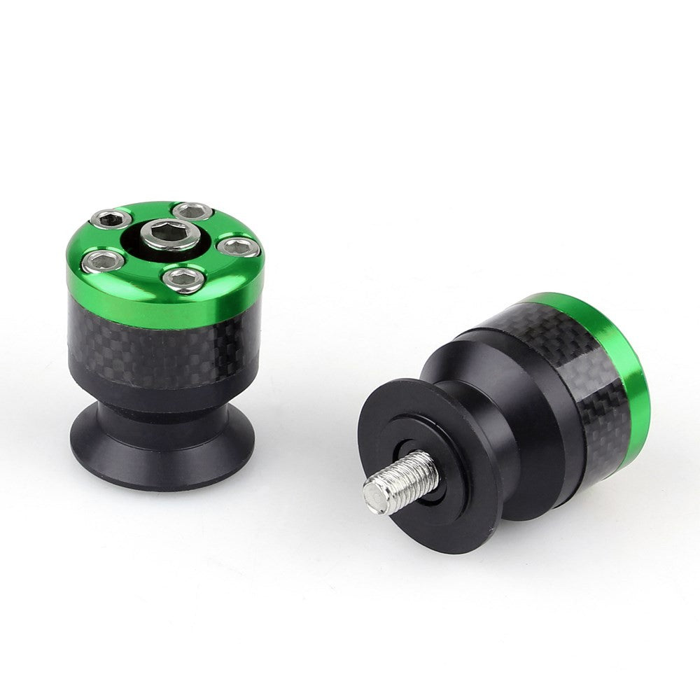 Universal Motorcycle CNC Carbon Fiber 10mm Swingarm Sliders Spools Green US Ship
