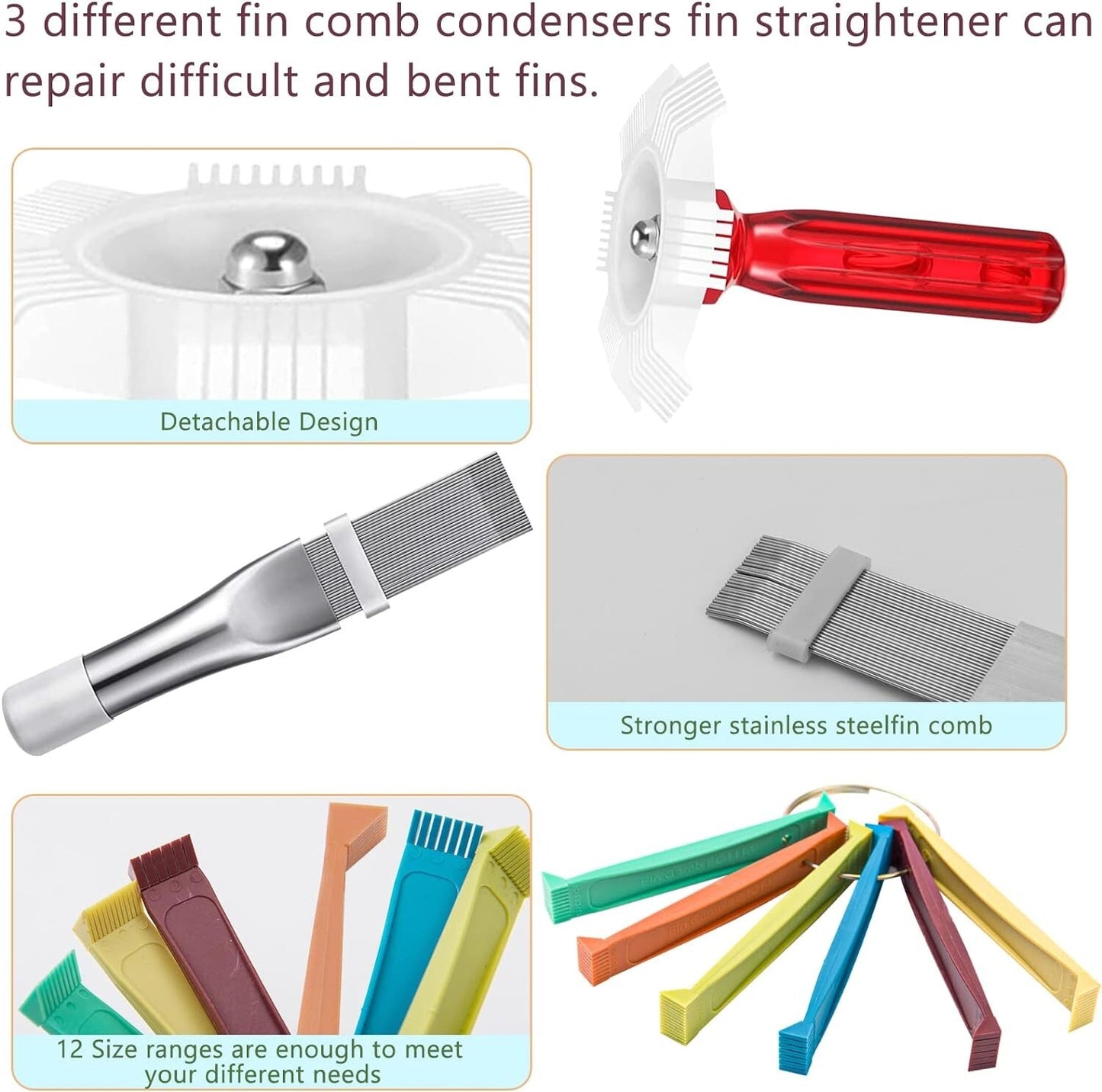 Air Conditioner Fin Cleaner Set Fin Comb Condenser Straightener Cleaning Brush