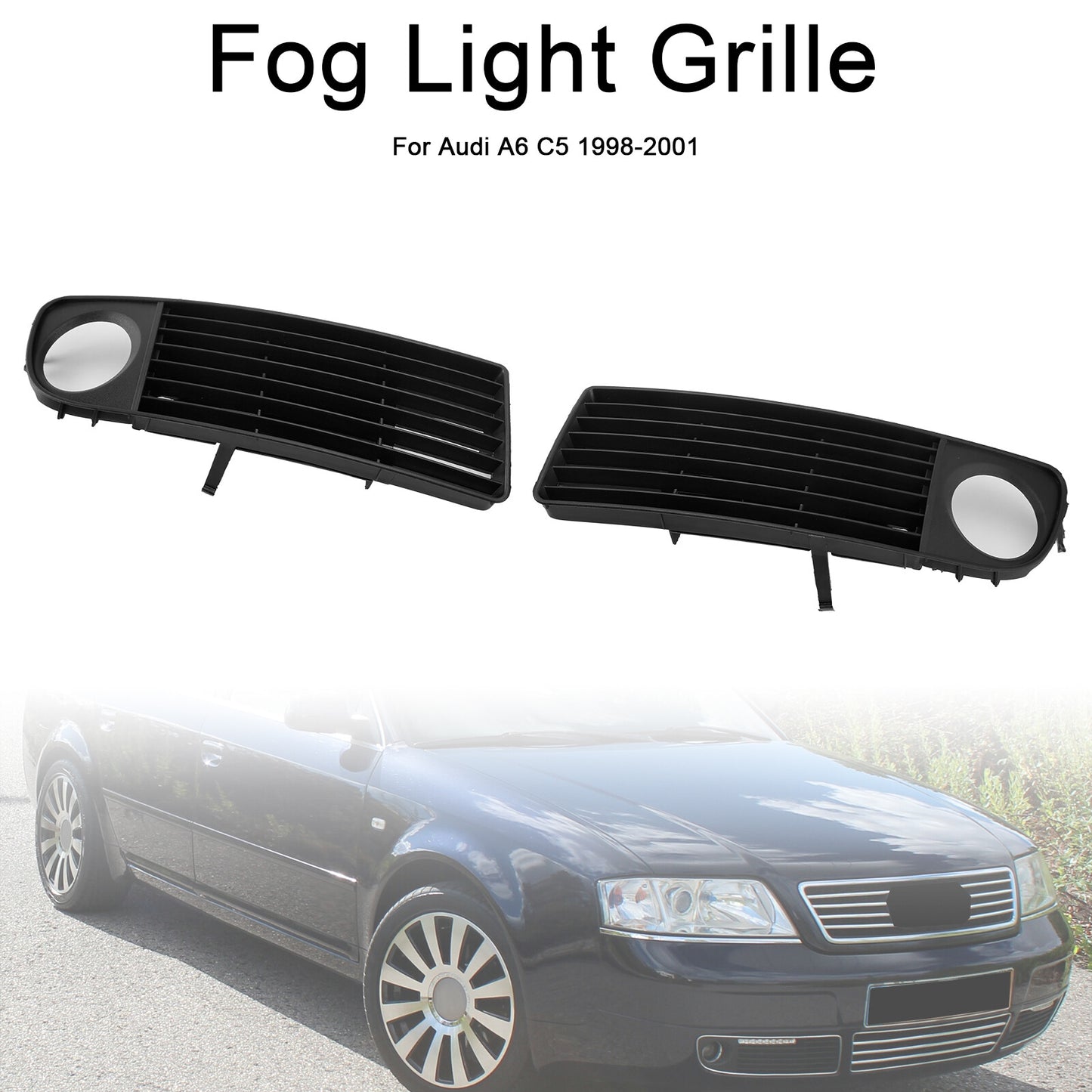 2PCS Front Lower Bumper Fog Light Cover Grille Fit Audi A6 C5 1998-2001