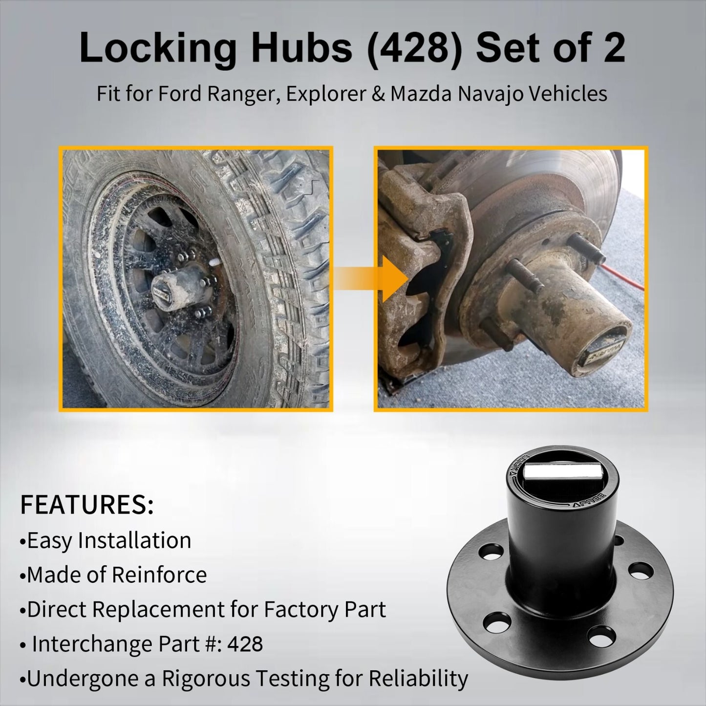 2X Spline Locking Hubs for 83-97 Ford Ranger Explorer & Mazda Navajo B2300 B3000