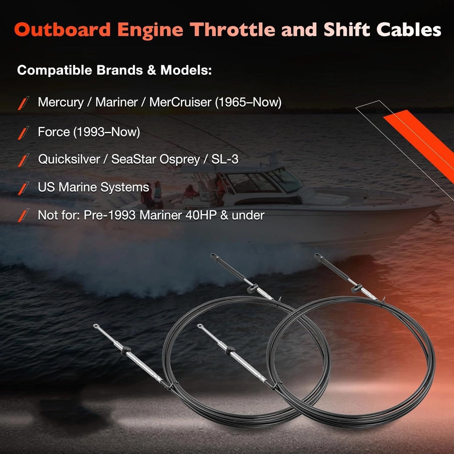 2X 16 FT Outboard Throttle Shift Cable GEN II For Mercury Mariner Mount Control