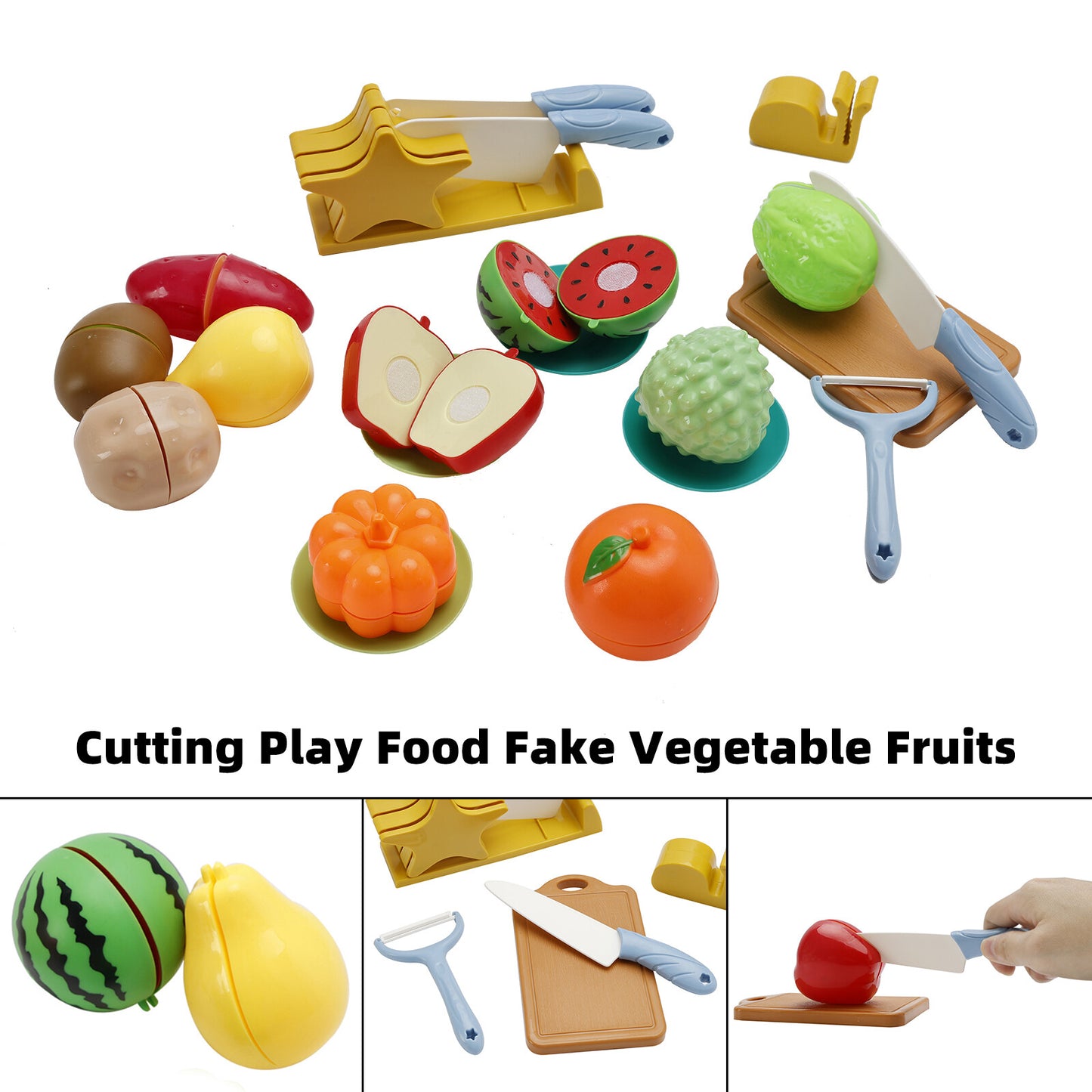 21Pcs Cutting Play Food Pretend Food Fake Food Vegetable Fruits Toys Set For Kid
