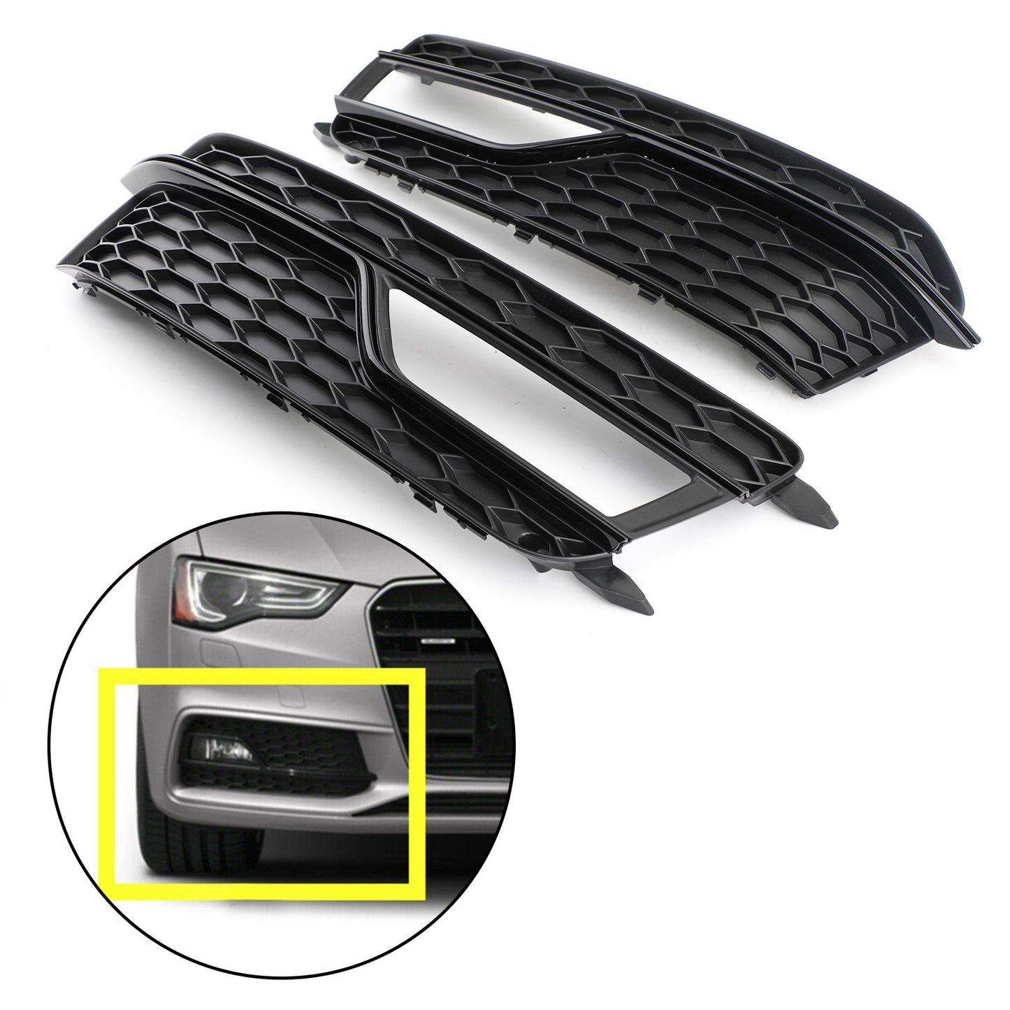 Pair Front Fog Lamp Black Trim Grills Grill Fit AUDI A5 S-Line S5 2013-2016