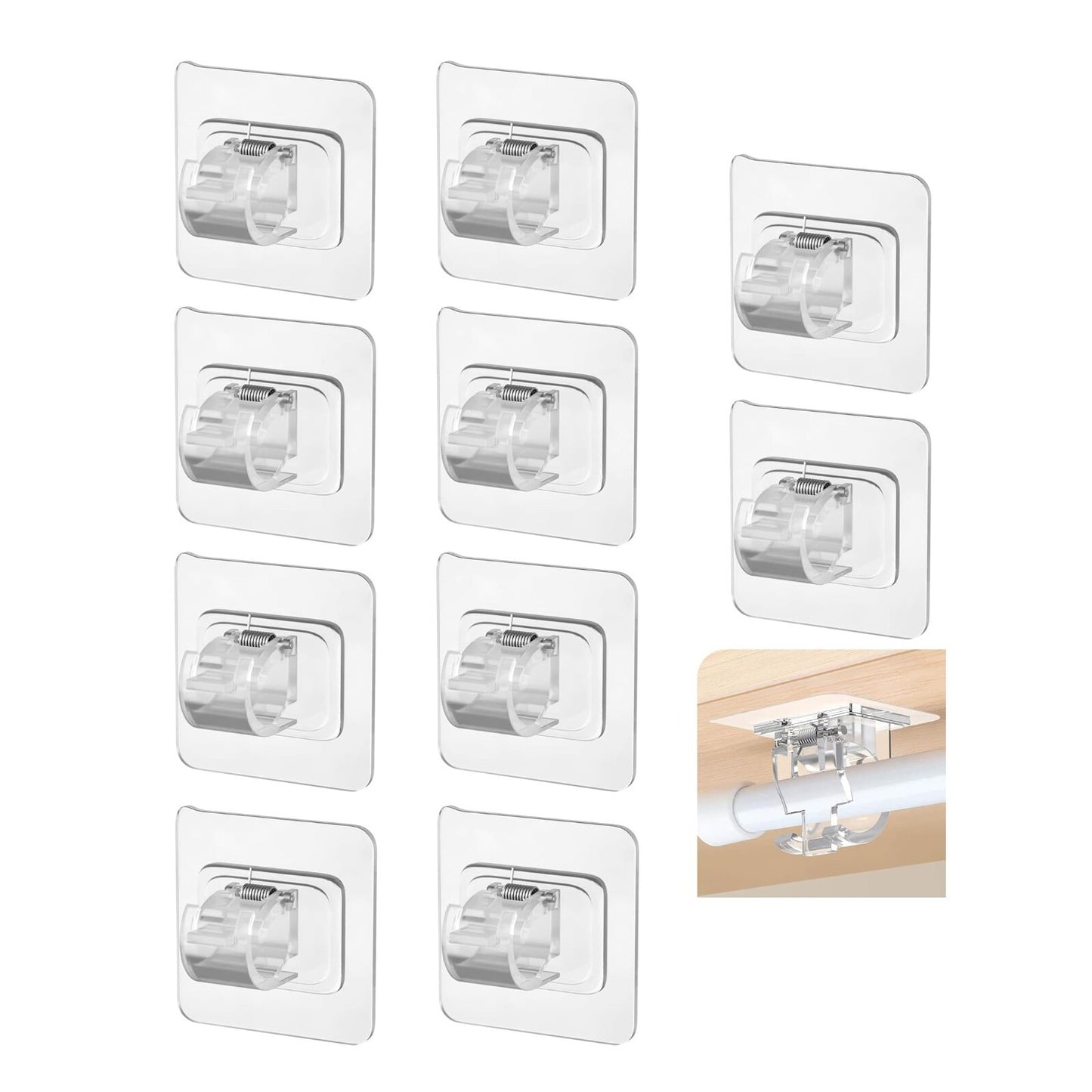 10Pcs Nail Free Bracket Self Adhesive Holder Hooks Adjustable Curtain Rod Clips