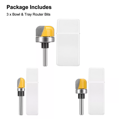 Dish Carving Router Bits 3Pcs 1/4 Inch Shank Bowl and Tray Template Router Bits