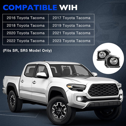 Front Bumper Fog Light Lamp Kit w/ Chrome Trim Bezel Fit 2016-2023 Toyota Tacoma