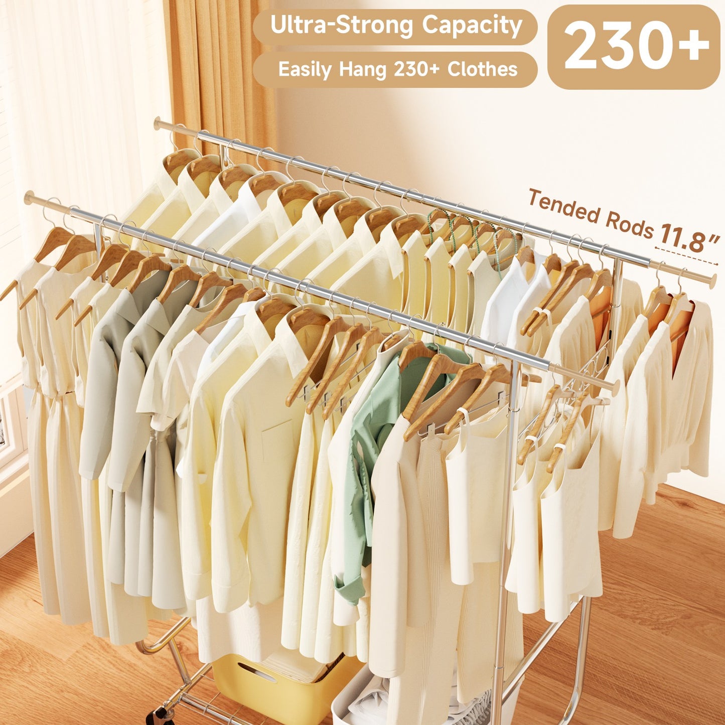 660lbs Clothing Racks with Wheels Heavy Duty Clothes Rack Metal Clothes Storage