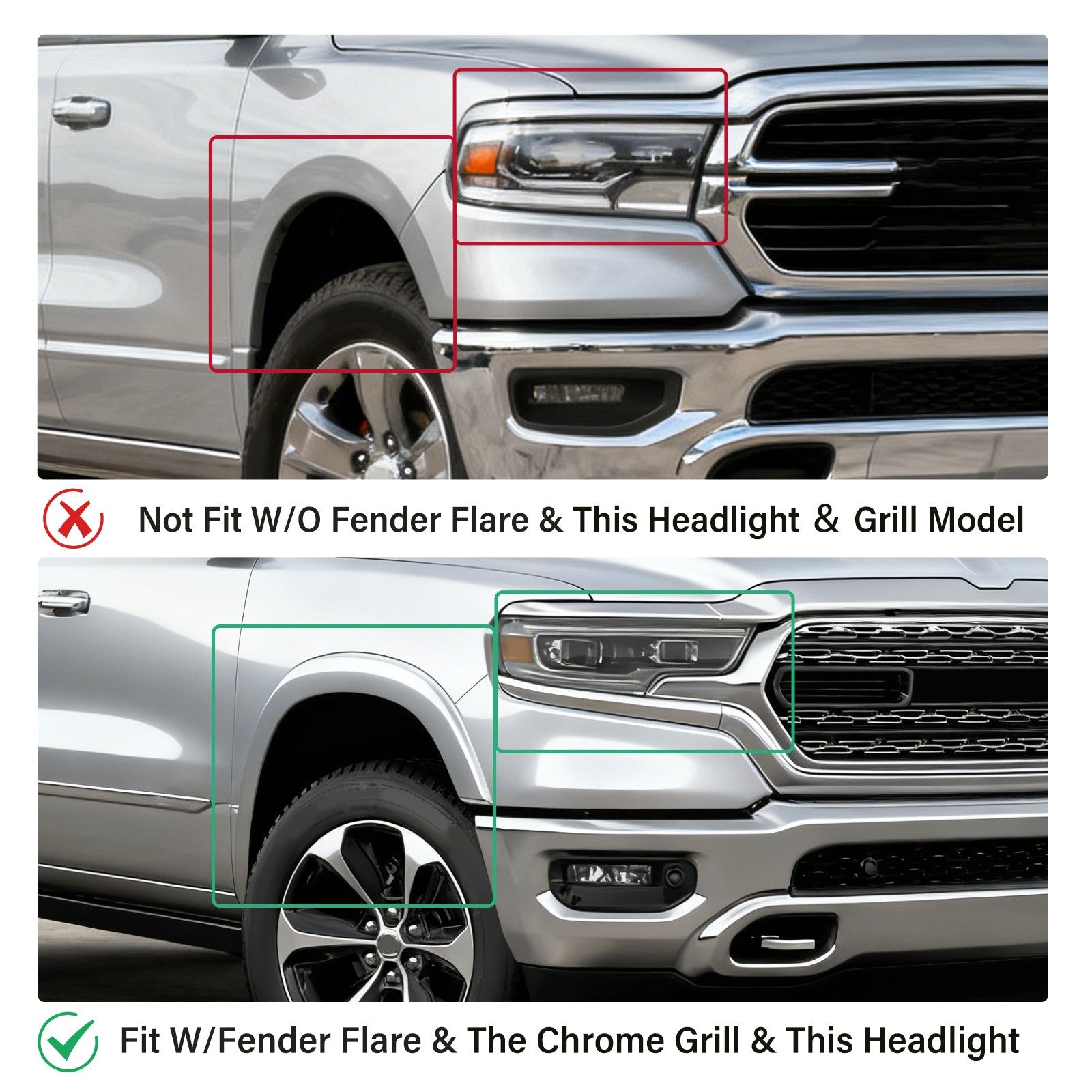 Solid Spare Front Bumper End Filler Panel Cover Left & Right For 2019-2024 Dodge Ram 1500