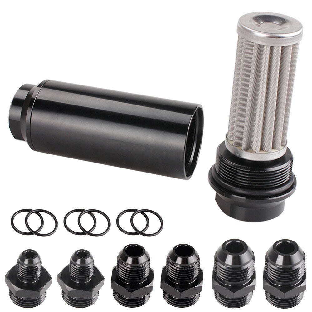 Universal Racing In-Line Fuel Filter With AN 6 8 10 Fittings Adapter 40 Micron