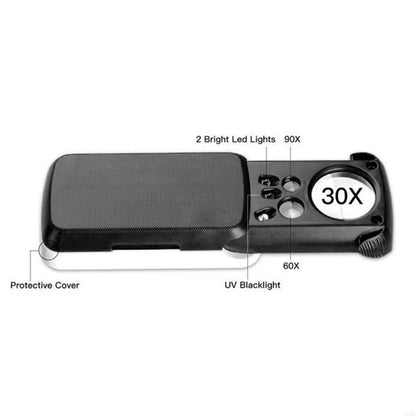 2Pcs 30X 60X 90X Magnifying Jewelry Eye Glass Magnifier Jewelers Loop LED Light