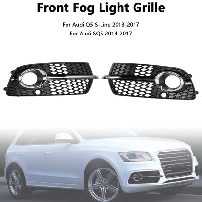 Front Bumper Fog Light Grille Fit Audi Q5 S-Line SQ5 2013-2017 Black Chrome