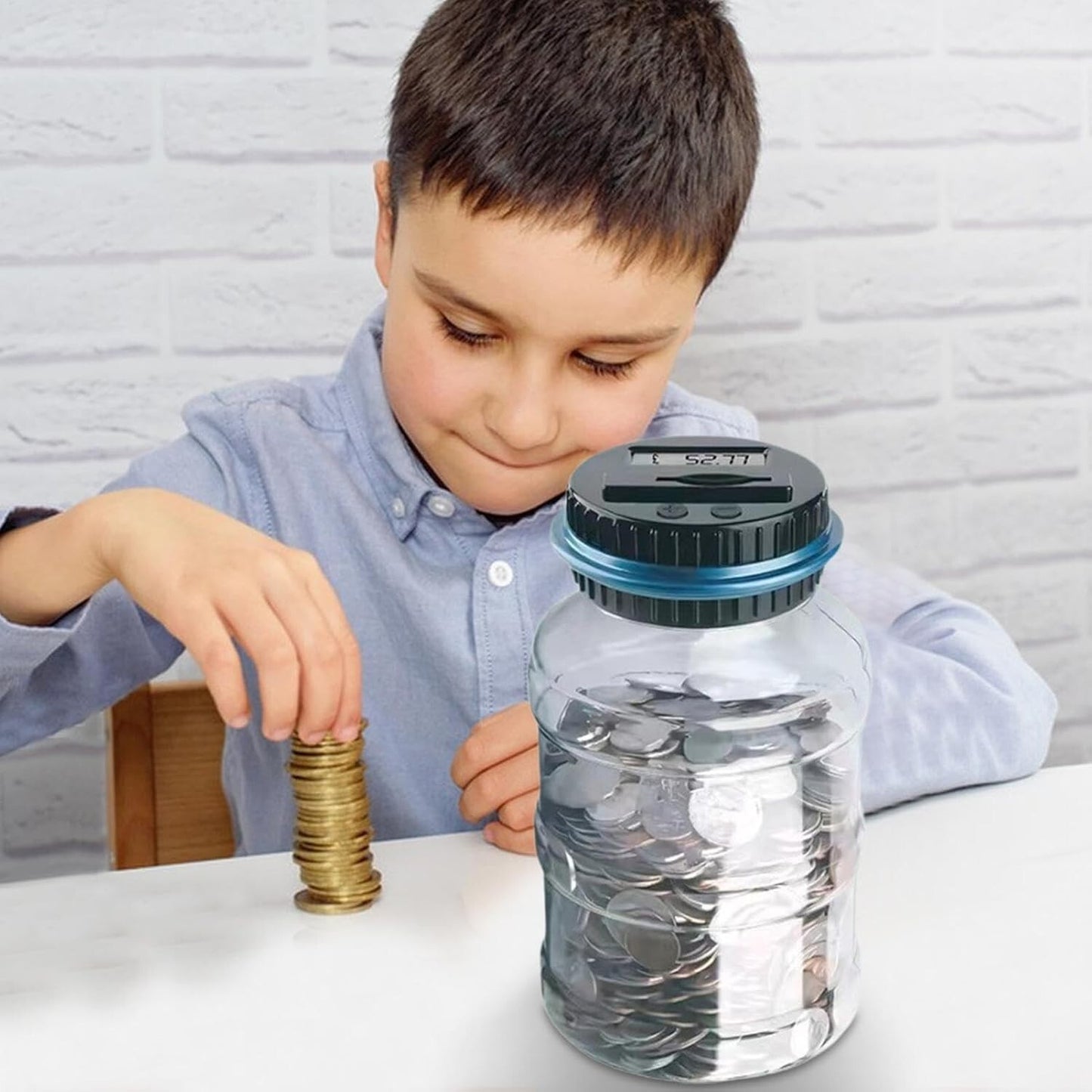 Blue Digital Coin Bank Vcertcpl 1.8L LCD Counting Money Jar for All Coins
