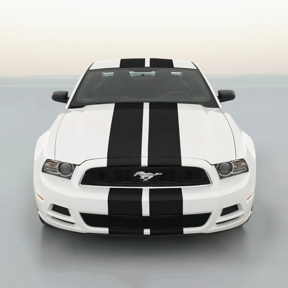 9" BLACK CARBON FIBER VINYL RALLY STRIPES RACING STRIPE For FORD MUSTANG COBRA
