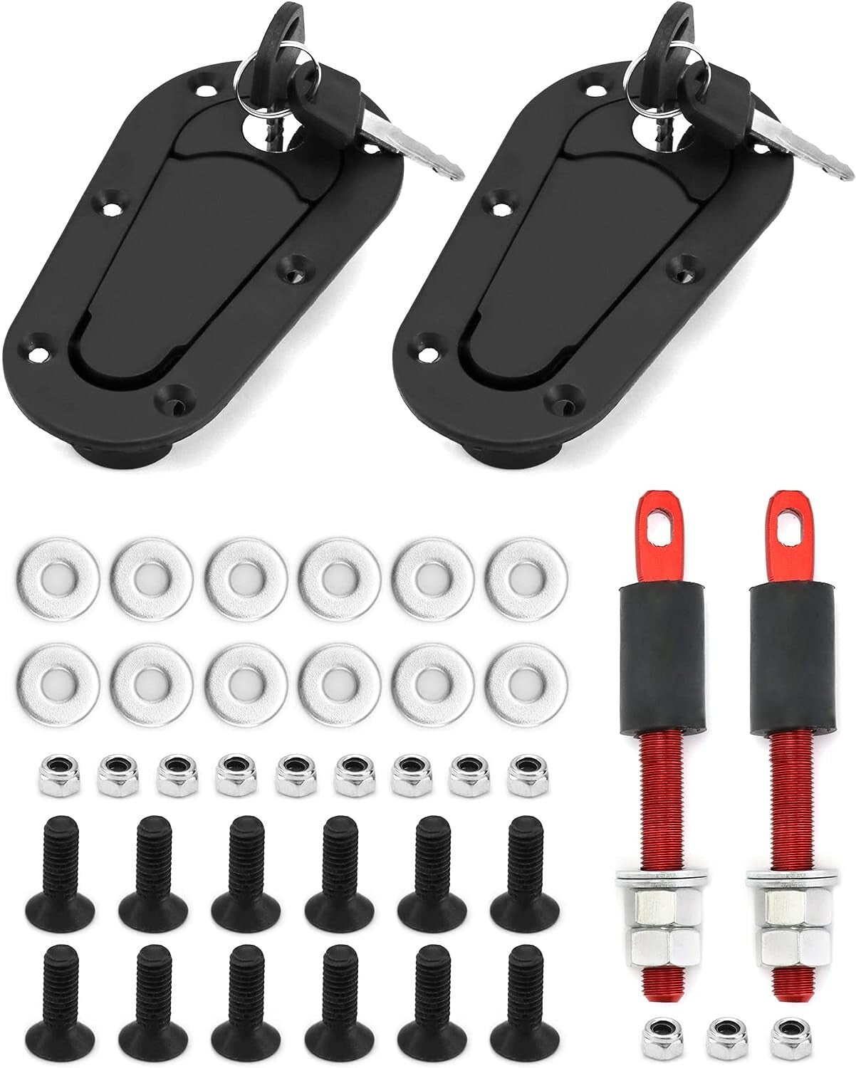 Quick Release Hood Pin Locking Latch Kit BLACK - Universal Fit