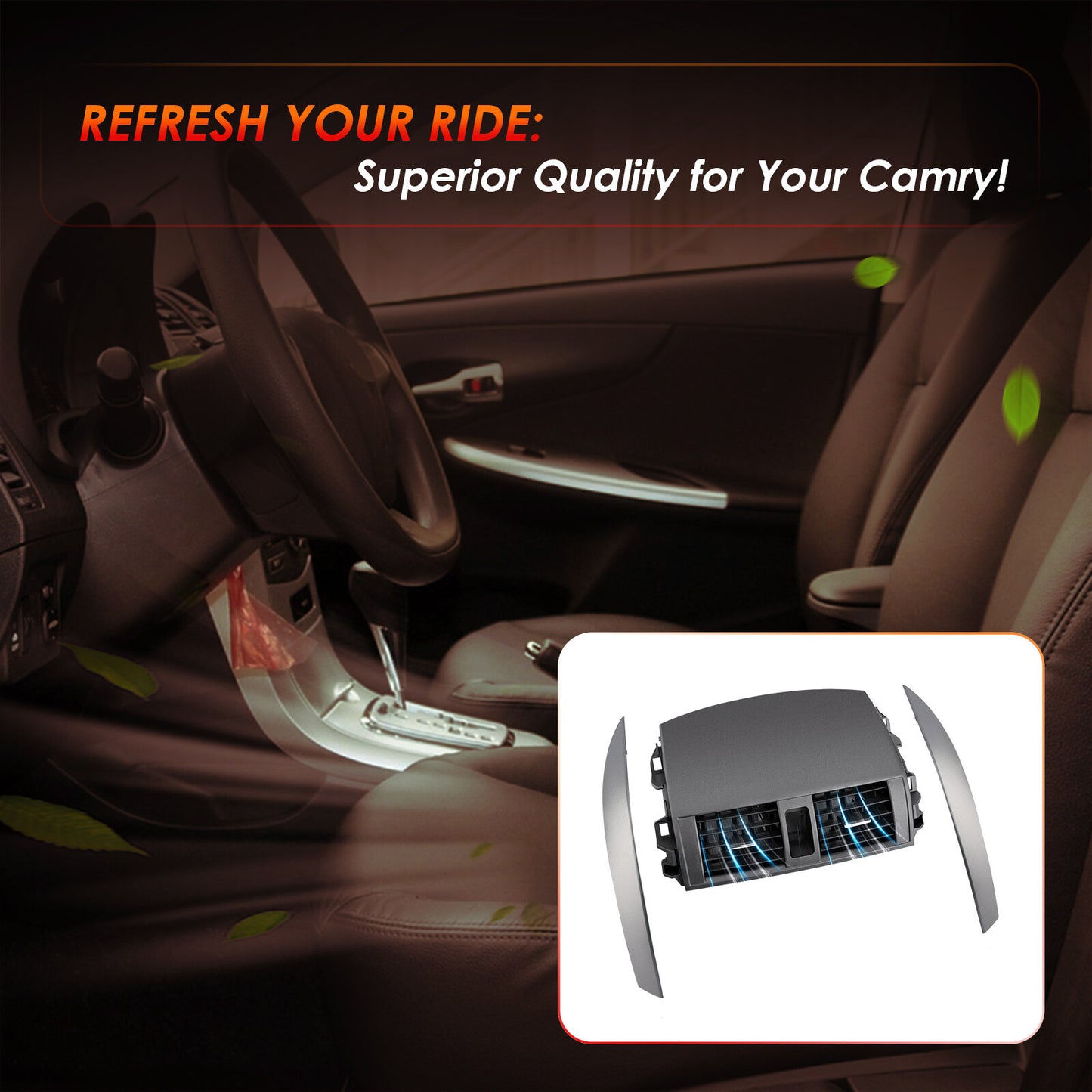 Center AC Dash Air Vent Trim Panel Cover w/ Strips Trim For 08-13 Toyota Corolla