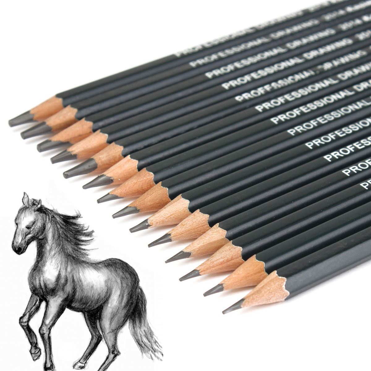 Drawing Sketching Pencil Set - 14 Pieces, Graphite (12B - 6H)