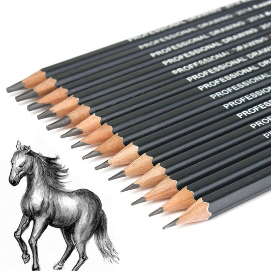 Solid Spare Drawing Sketching Pencil Set - 14 Pieces, Graphite (12B - 6H)