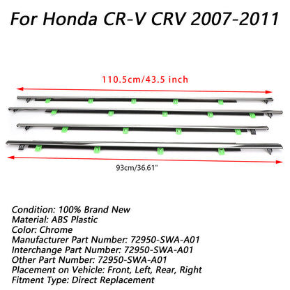 Chrome Weatherstrip Window Moulding Trimeal Belt Fits Honda CR-V CRV 2007-11