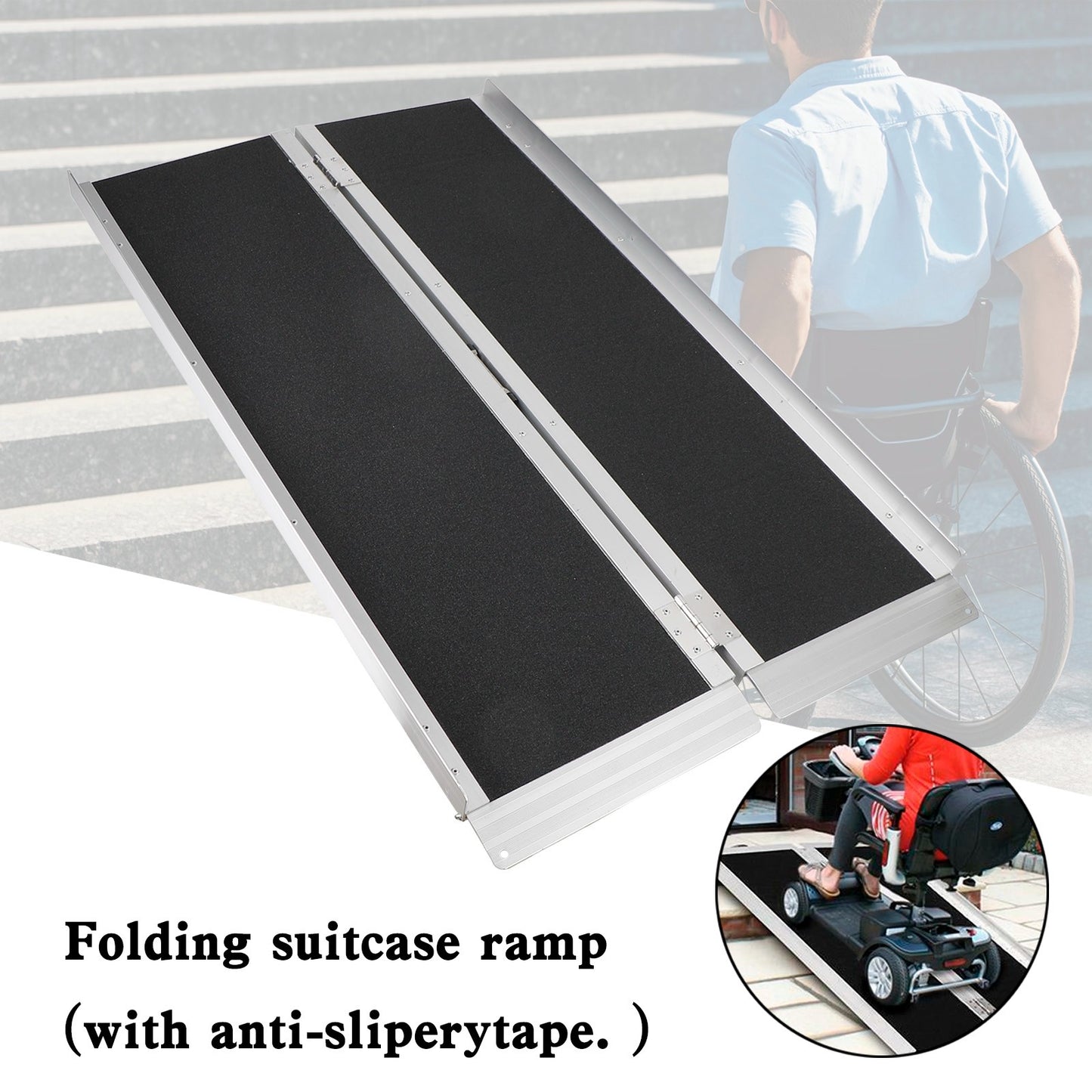 4FT Portable Wheelchair Ramp Non Skid Aluminum Foldable Mobility Scooter Ramp,