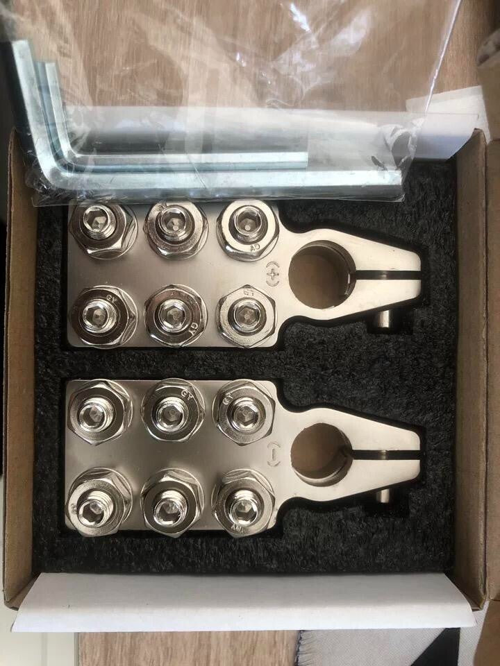 Battery Terminal Clamps 1/0 2 4 8 AWG Gauge 12-Way Connectors Positive Negative
