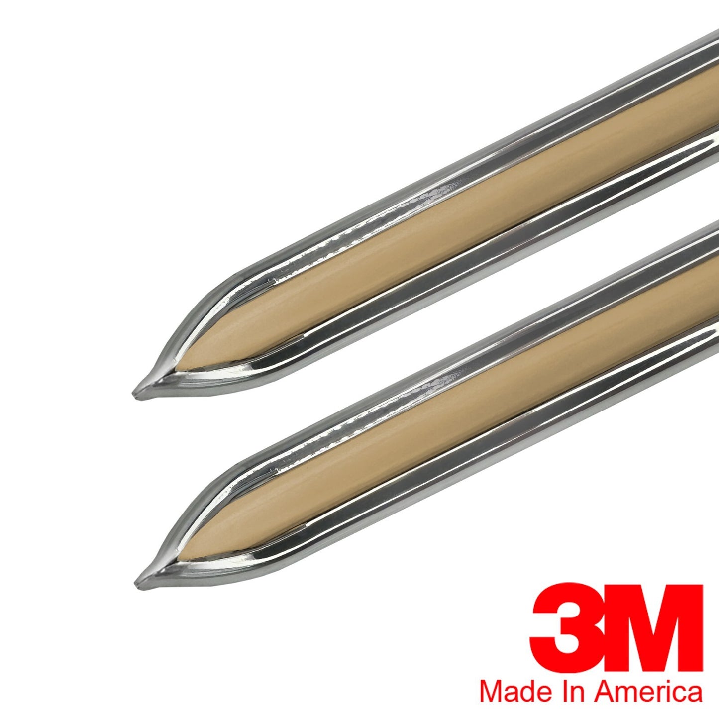 Vintage Style 5/8" Buckskin & Chrome Side Body Trim Molding - Formed Pointed End