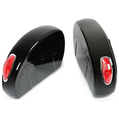 Solid Spare Universal Motorcycle Hard Saddlebag Luggage Bags w/Light For Honda Harley Yamaha