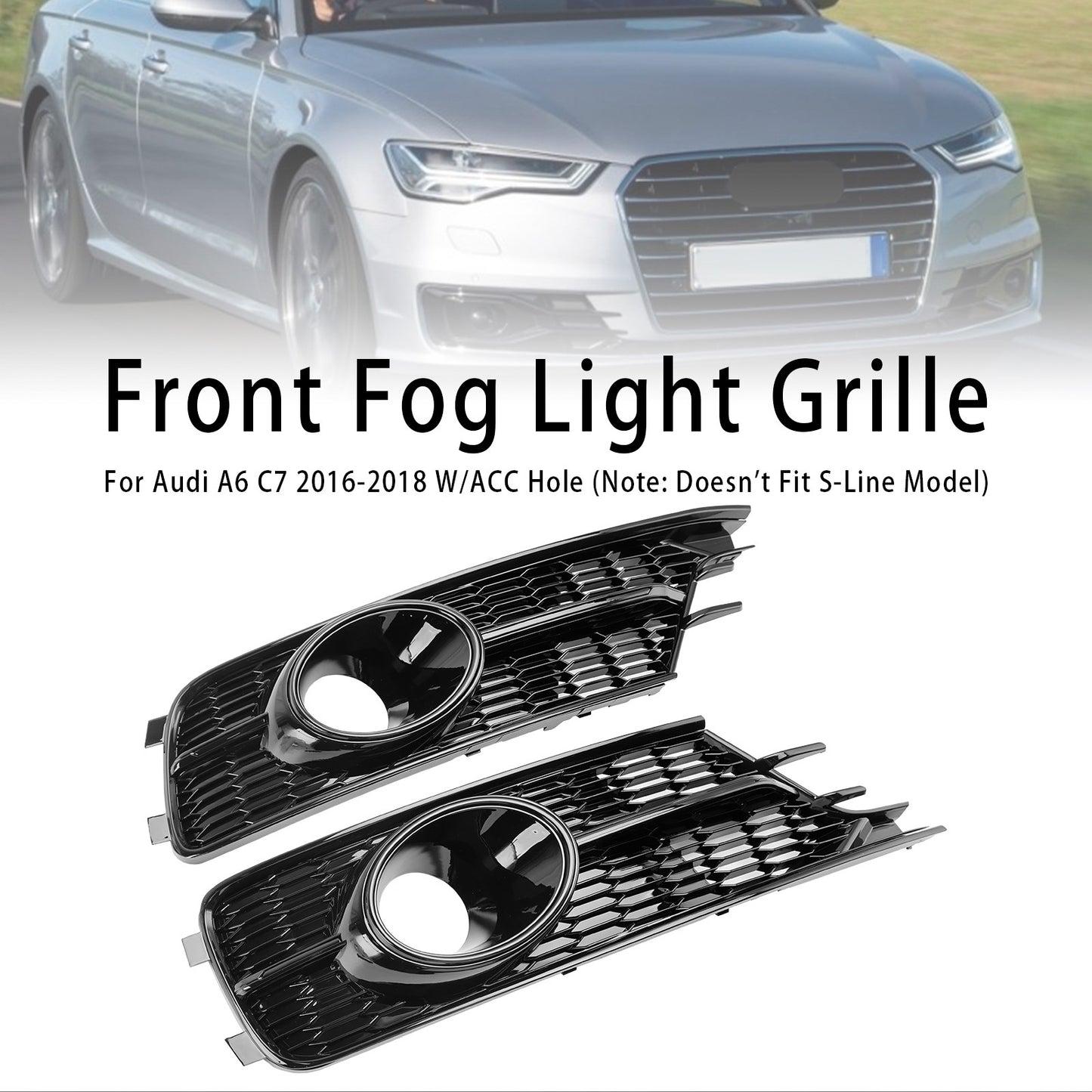 ??Pair Front Bumper Lower Light Cover Grille Fit AUDI A6 C7 2016-2018 W/ACC Hole