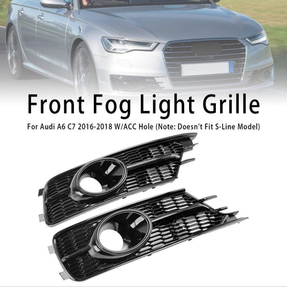 ??Pair Front Bumper Lower Light Cover Grille Fit AUDI A6 C7 2016-2018 W/ACC Hole