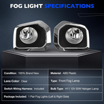 Front Bumper Fog Light Lamp Kit w/ Chrome Trim Bezel Fit 2016-2023 Toyota Tacoma