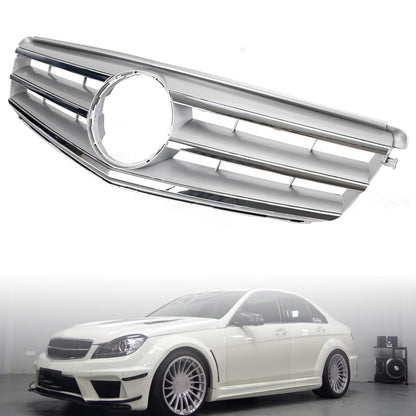 Front Bumper Grille Fit Benz C Class W204 W/LED Emblem C300/C350 08-14 Chrome