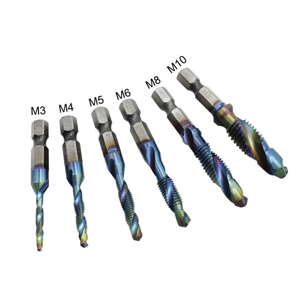12Pcs 1/4" M3-M10 Hex Shank Composite HSS Metric Screw Thread Tap Drill Bits Set