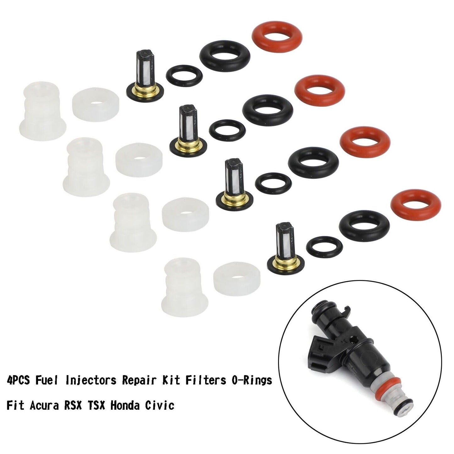 4X Fuel Injectors Repair Filters O-Rings Fit Acura RSX TSX Fit Honda Civic