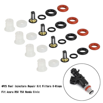 4X Fuel Injectors Repair Filters O-Rings Fit Acura RSX TSX Fit Honda Civic