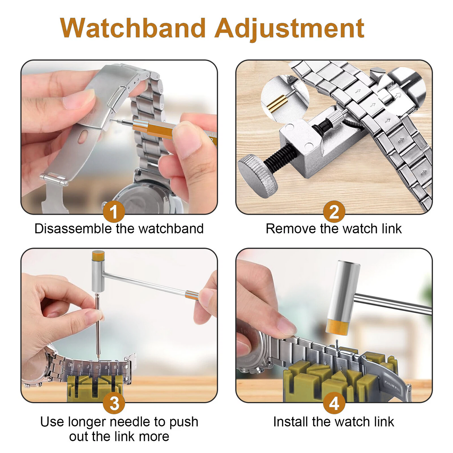 Adjustment Watch Band Strap Link Pin Remover Spring Bar Repair Resizing Tool Kit