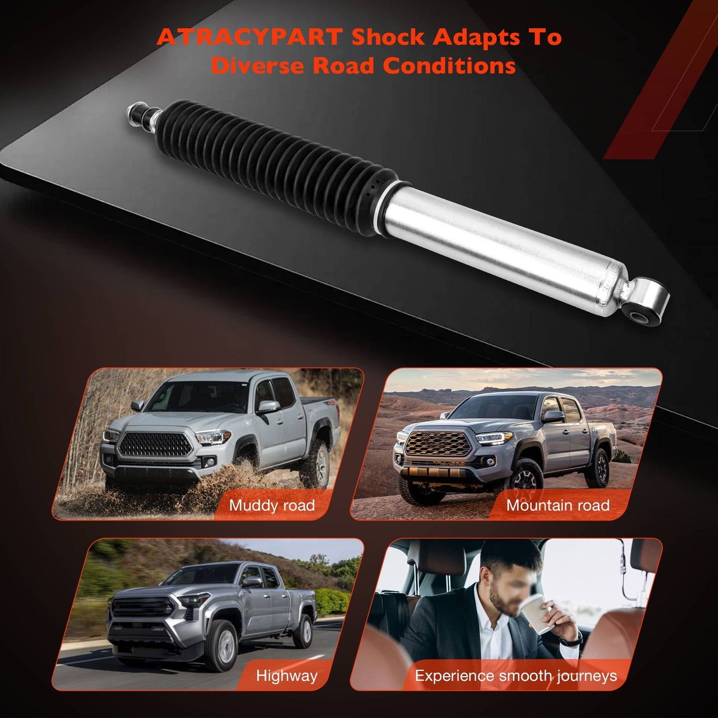 24-186728 2x Rear Absorber Shock w/ 0-1" Rear Lift For 05-23 Toyota Tacoma 4WD