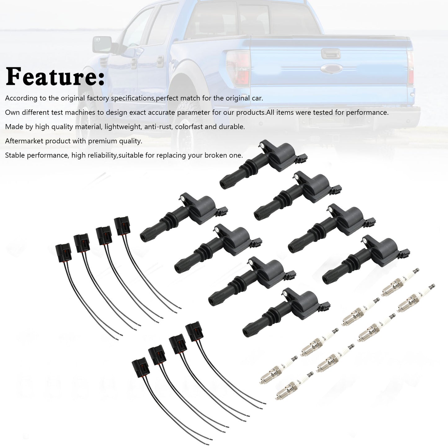 8X lgnition Coil +Spark Plug+Connector FD508  DG511 For Ford F150 5.4L 2004-2010