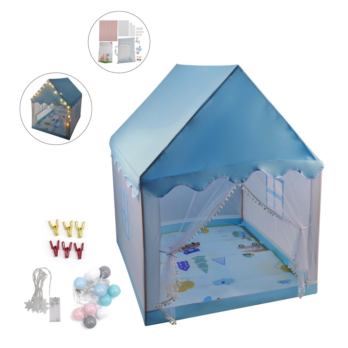 Kids Indoor Play Tent for Boys & Girls Assembly Tent with Metal Frame Blue