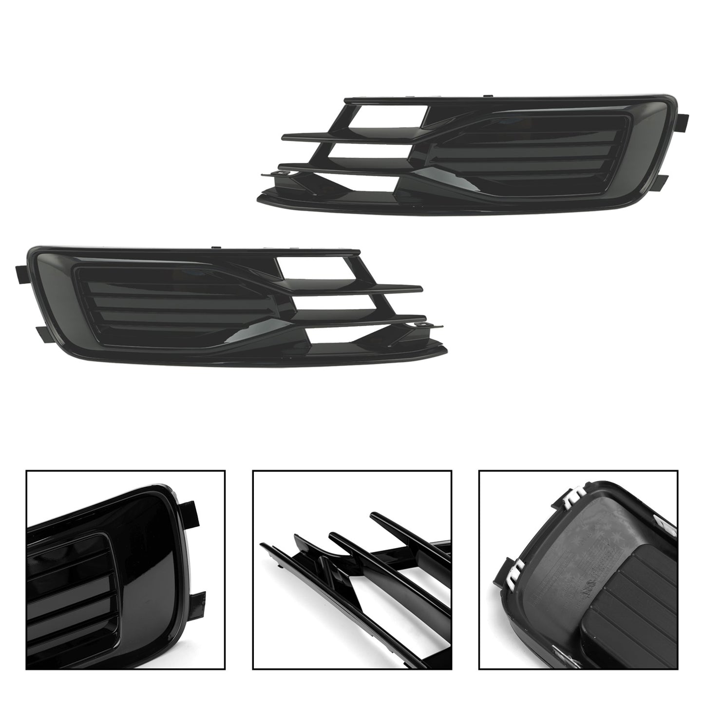 2PCS Front Bumper Foglight Cover Grill Grille Fit Audi A6 C7 2014-2018 Black
