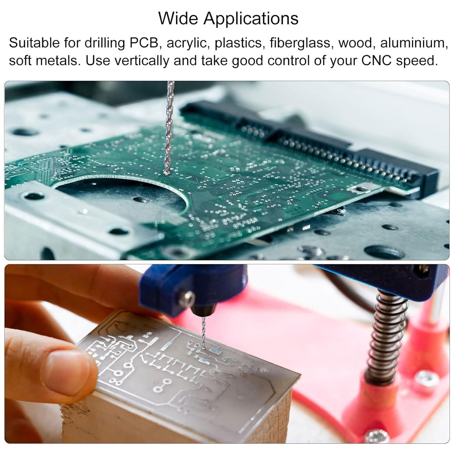 50PCS Carbide Micro Drill Bits Set 0.1-1.0mm PCB Driiling Bit for CNC Engraving