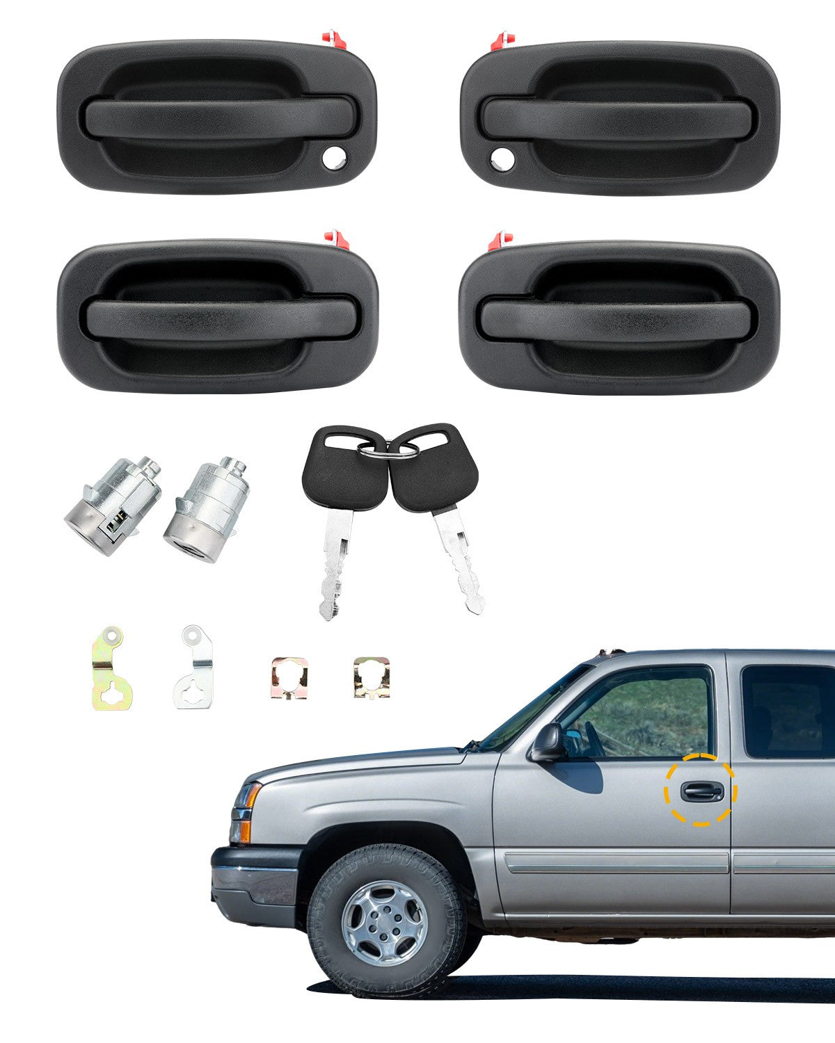 4X Exterior Door Handle Set w/ Lock Cylinders & Key For 99-07 Chevy GMC Cadillac