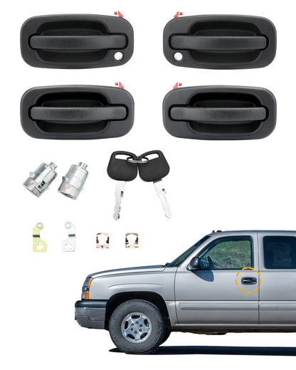 4X Exterior Door Handle Set w/ Lock Cylinders & Key For 99-07 Chevy GMC Cadillac