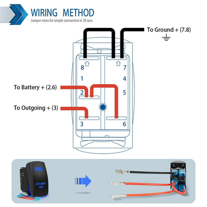 2pcs Blue Rocker Switch Rear Light + LED Light Bar Toggle 5 Pin for Car ATV UTV