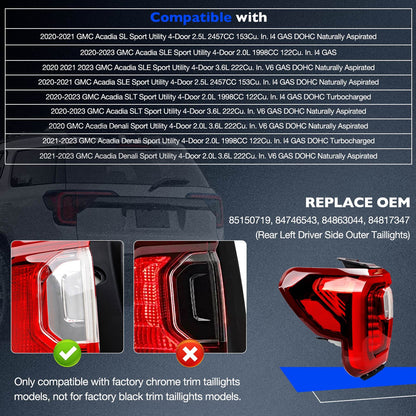 85150719 Brake LED Taillights Lamp Assembly Driver Fit 2020-23 GMC Acadia SL SLE