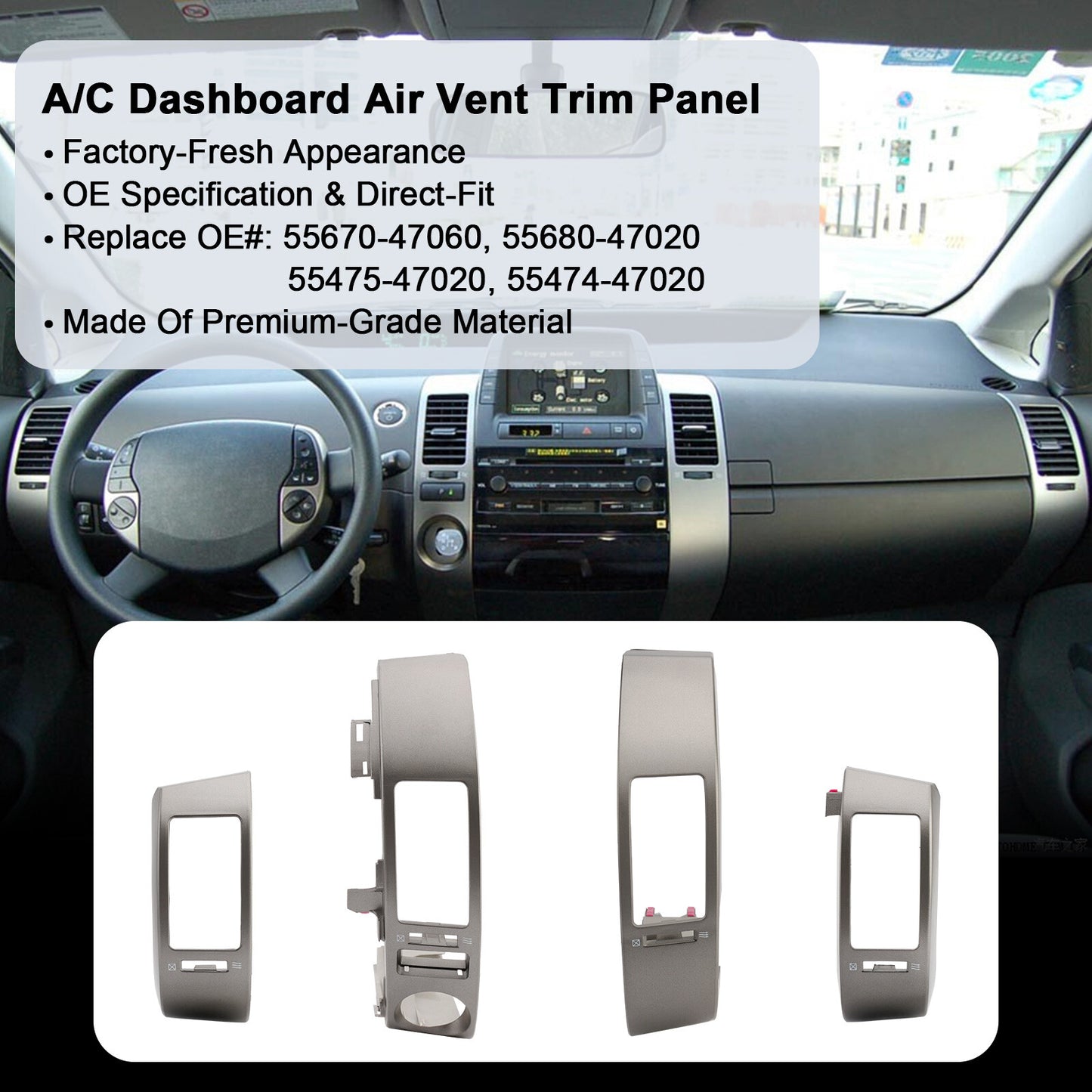 4PCS L + R Center A/C Dash Air Vent Cover Trim Panel for 2004-2009 Toyota Prius