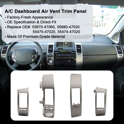 4PCS L + R Center A/C Dash Air Vent Cover Trim Panel for 2004-2009 Toyota Prius